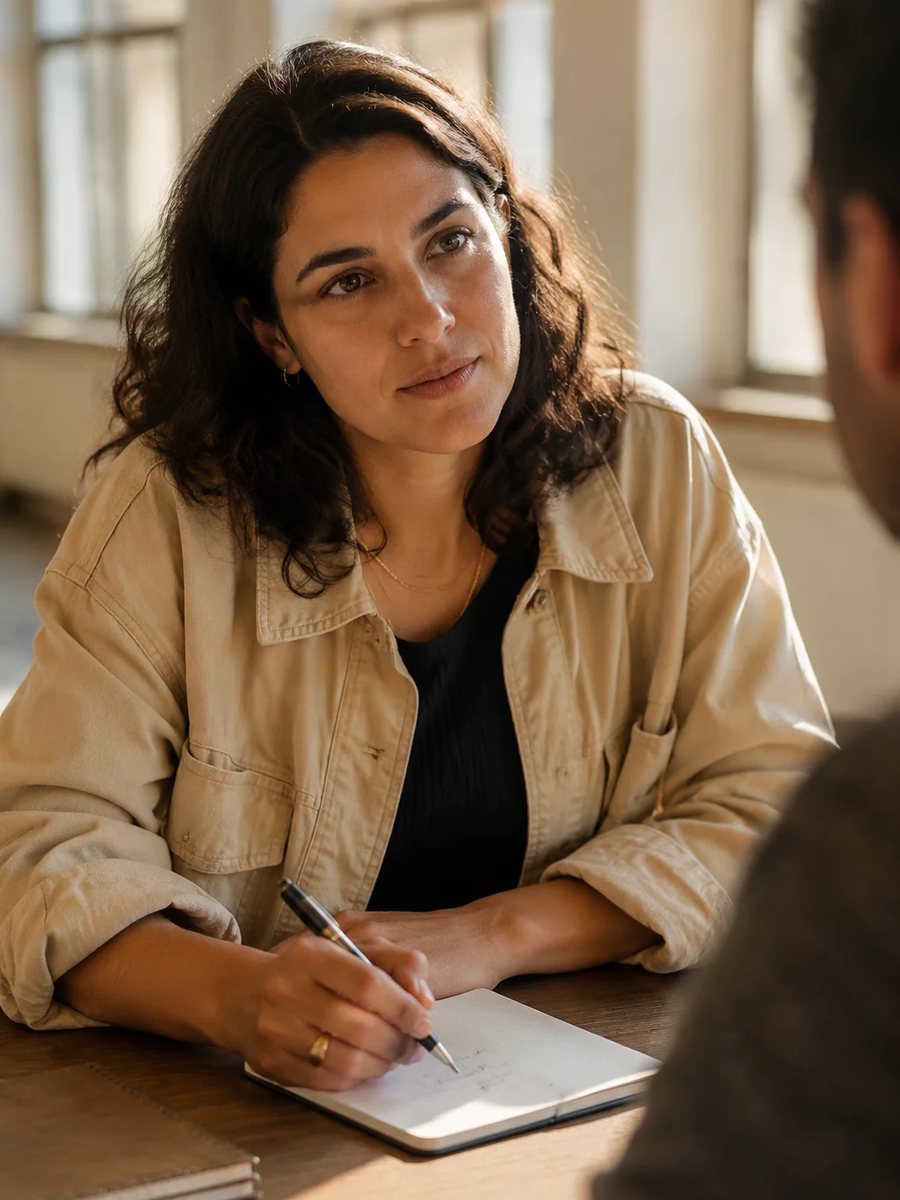 Participante com o braço levantado pedindo a vez numa mesa coberta de rascunhos